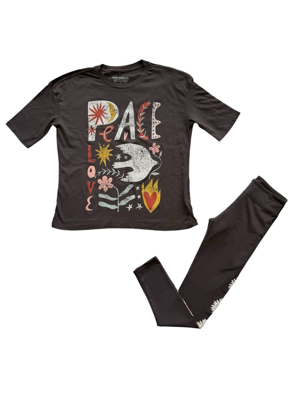 Tiny Whales Peace & Love Tee + Matching Leggings Outfit Size 8